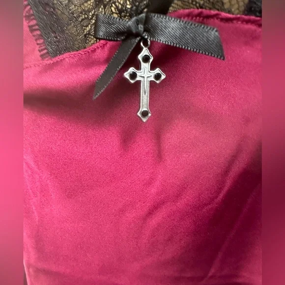 Kill Star Blood Red Fatal Farewell Slip Dress & Devils Lullaby Satin Robe NWT S